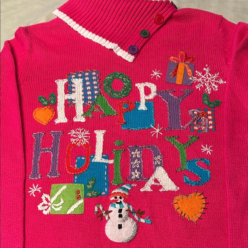 Festive Pink Holiday Turtleneck Sweater